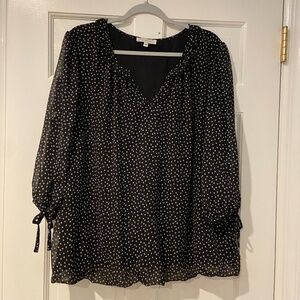 Blousology Black & White Polka Dot Chiffon Ruffle Blouse Sz 2X